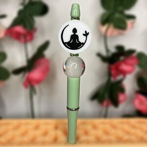 Green Yoga Meditation Themed Handmade Beaded Pen
